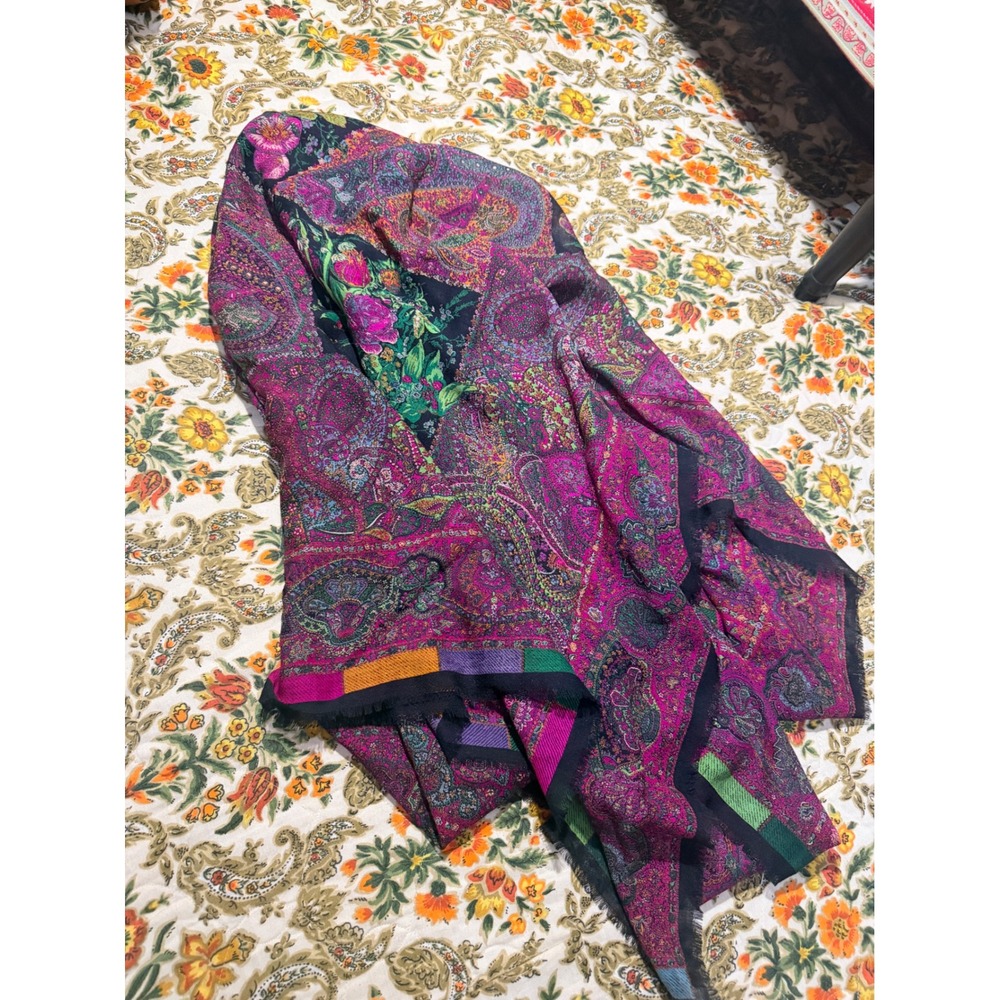 Whitehill & Wilsons Vintage 100% Wool Scarf Paisley Floral Made Scotland